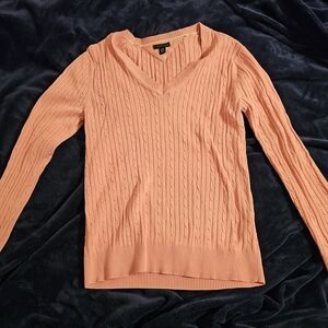 Womens Pink Tommy Hilfiger V-Neck Cable Knit Sweater: Large